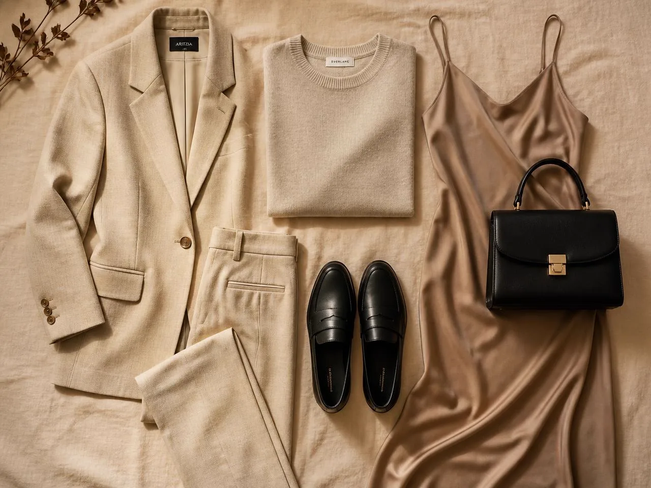 A curated capsule wardrobe of neutral-toned interchangeable pieces